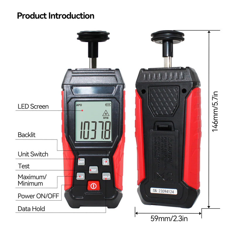 [Australia - AusPower] - HFS(R) Tachometer Contact & Non-contact Digital Tachometer, Non-Contact 3~100000RPM & Contact 3~19999RPM, High Accuracy RPM Tachometer 