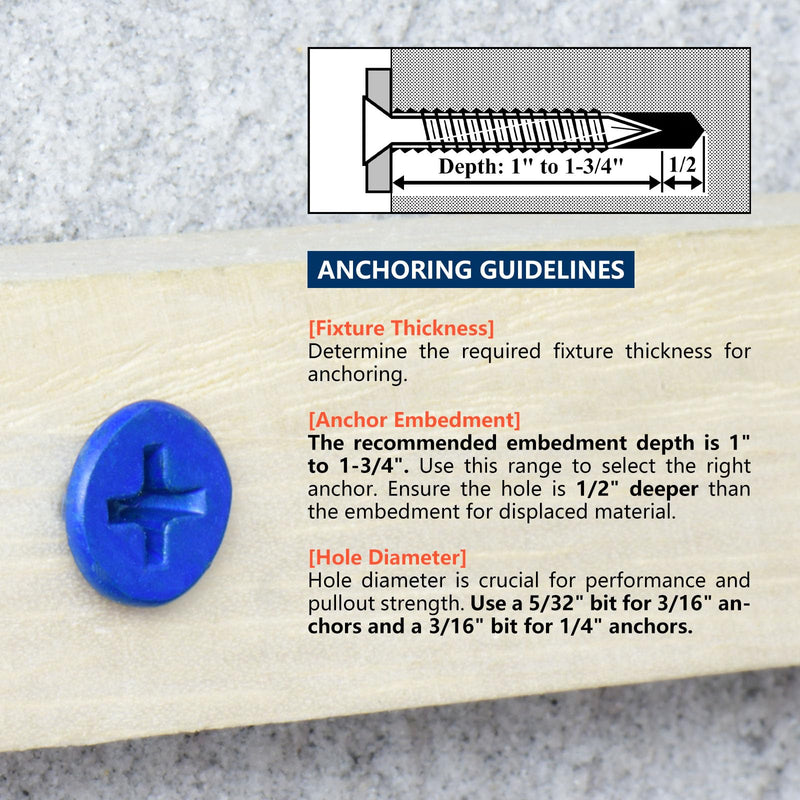 [Australia - AusPower] - 3/16" x 1-1/4" Concrete Screw Anchor, Blue Flat Head Screws for Anchoring to Masonry, Brick, Block, Cement or Stucco (Pack of 80) 3/16" x 1-1/4" 