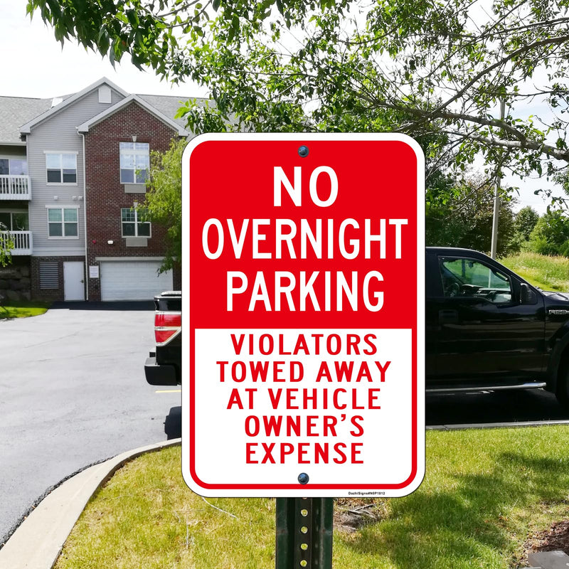 Large No Overnight Parking Sign, Violators will be towed sign, 2Pack -18"x12" Engineer Grade Rust Free Reflective Aluminum, Fade & Weather Resistant, UV Protected, Indoor/Outdoor Use, Easy to Mount