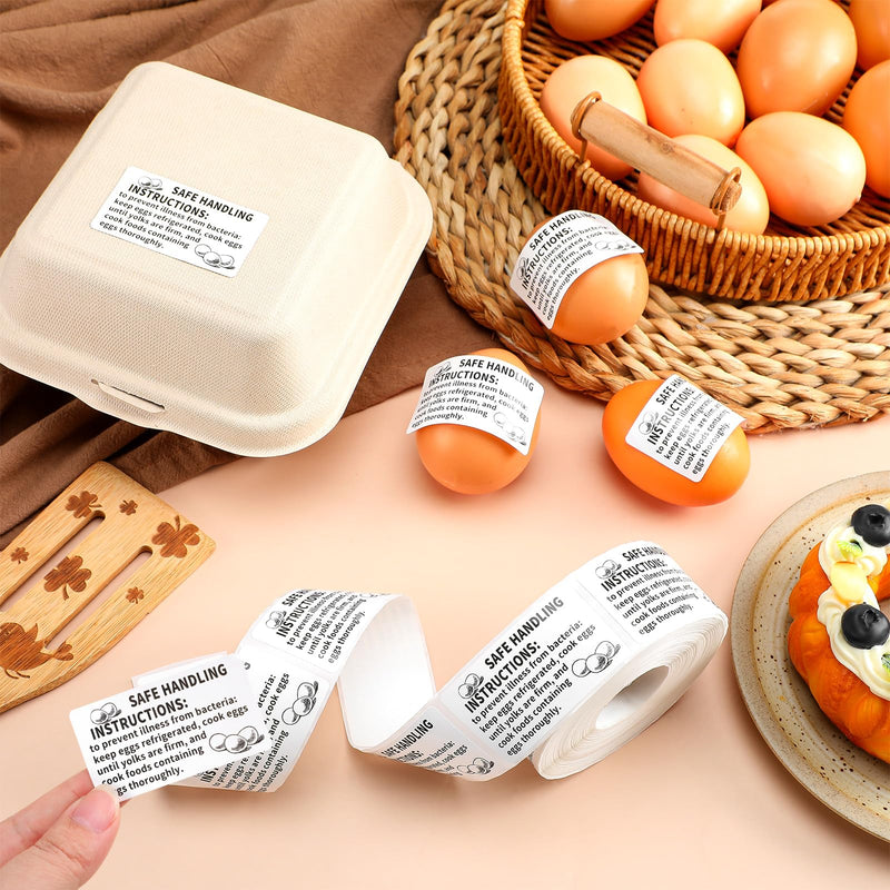 TaoBary 500 Count Safe Handling Instruction Stickers for Eggs 2.25”x1.25” Farmers Fresh Eggs Carton Stickers Thermal Printed Safe Handling Label for Egg Cartons