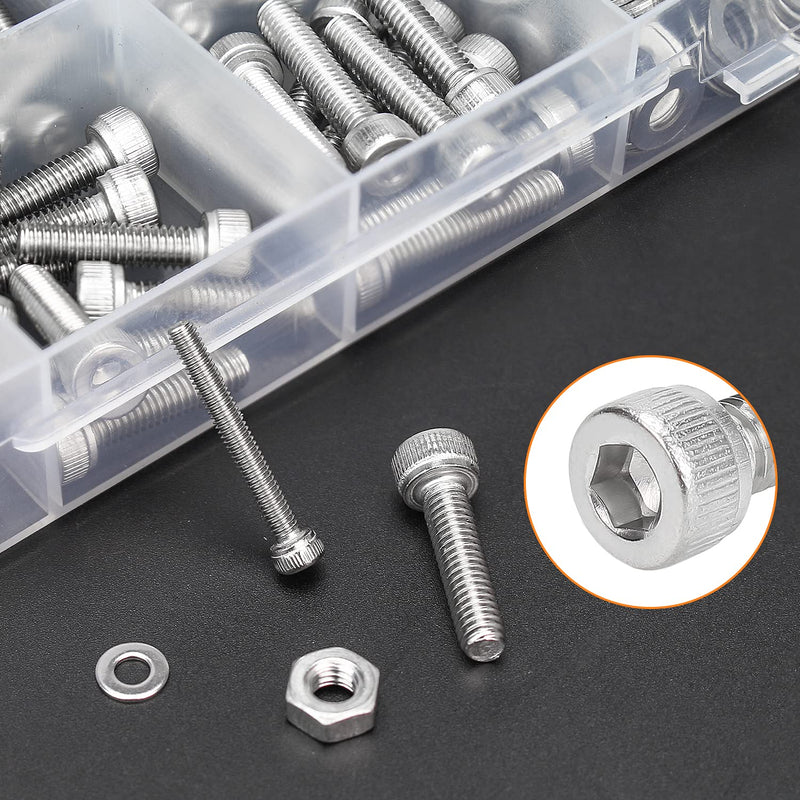 [Australia - AusPower] - 1280 Pieces M2 M2.5 M3 M4 304 Stainless Steel Hex Socket Cap Metric Screws Bolts Washers Nuts Hardware Assortment Kit with Hex Wrenches 