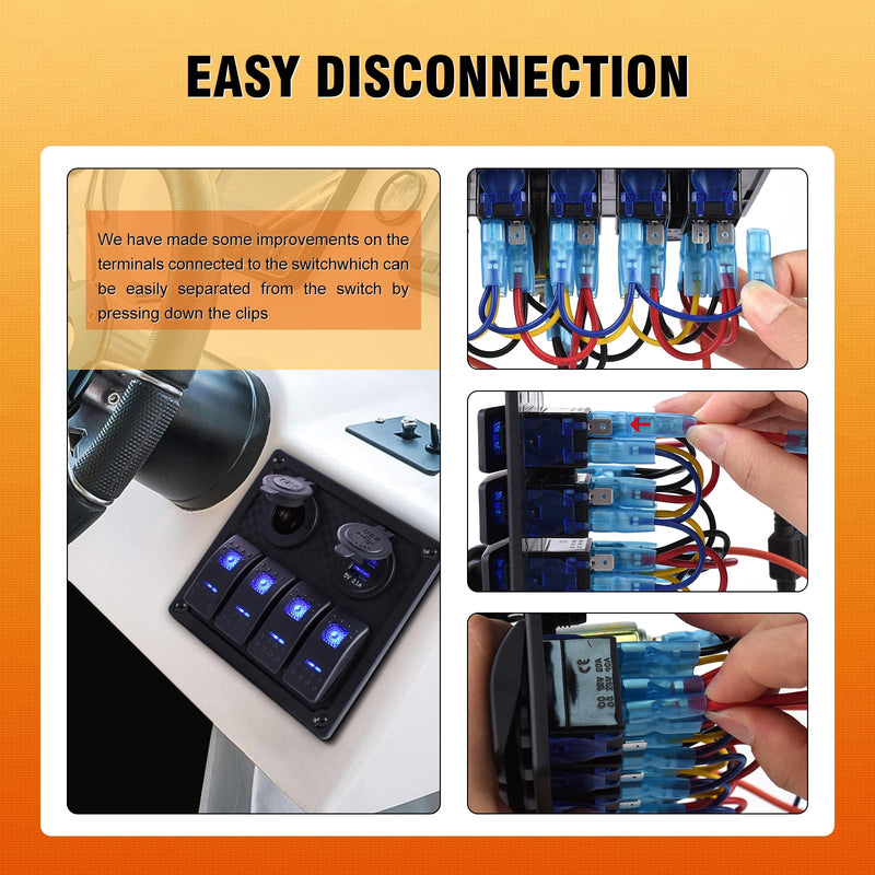 Marine Boat Switch Panel Waterproof,6 Gang Rocker Switch Panel 12V/24V with 3.1A Dual USB Charger 15A Fuse On-Off Blue LED Light Toggle Switch Also Suitable for Automotive Car RV UTV Truck Plastic-LED blue 6 gang