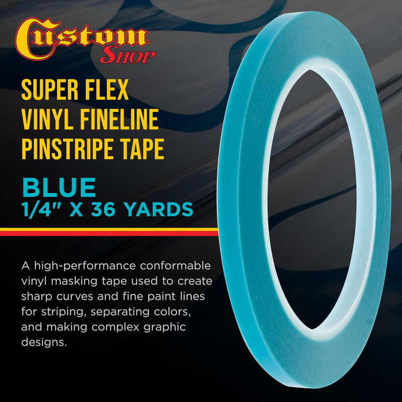 Custom Shop Vinyl Fineline Pinstripe Tape, Blue 1/4" x 36 Yard Roll - Create Sharp Graphic Design Curves, Mask Fine Lines, Conformable Paint Masking Striping Tape for Auto, Motorcycle, Flame Painting 1/4-Inch x 36-Yards