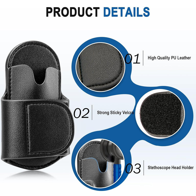 [Australia - AusPower] - Premium PU Black Leather Stethoscope Holder Hip Clip Compatible with Littmann and Most Stethoscopes, Stethoscope Holster Clips Holder Fit for Nurse, Physicians Stethoscope Pocket/Belt/Scrubs 