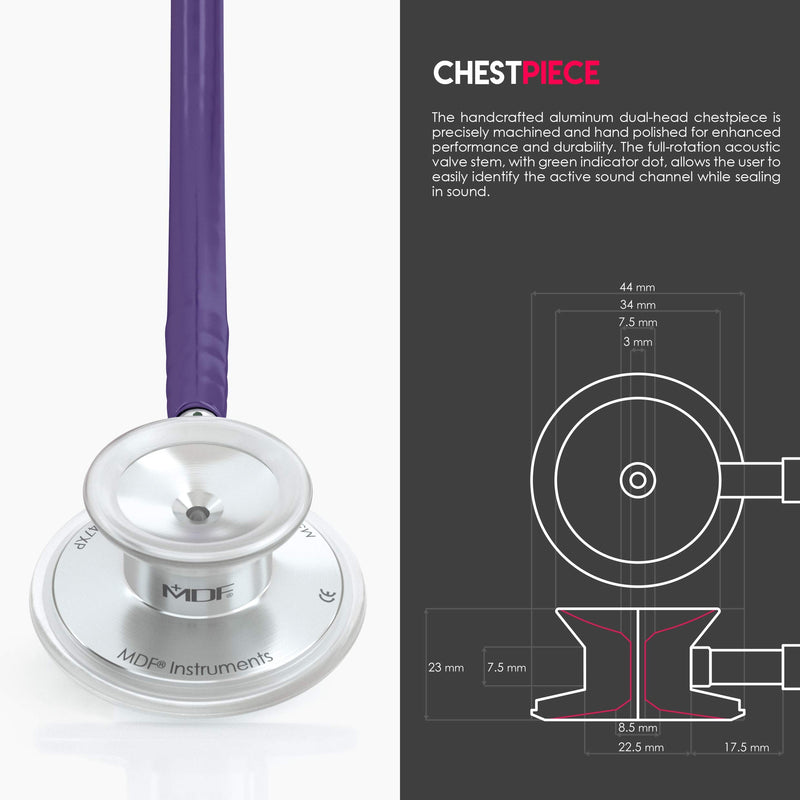 [Australia - AusPower] - MDF Instruments Acoustica Lightweight Stethoscope for Doctors, Nurses, Students, Silver/Purple tube + MDF LUMiNiX Illuminator Medical Professional Diagnostic Penlight 