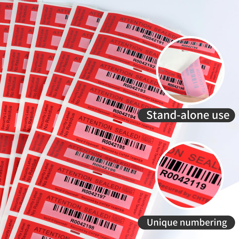 ChtepTamper Tamper-Evident Security Labels, Red, 1x3.54 inches | 100 Pieces, No Transfer, Serial Number, Goods Shipping, Privacy Protection