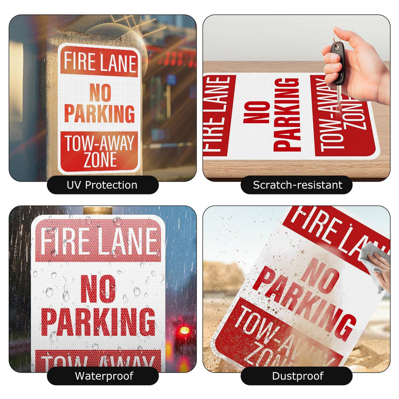 2 Pack No Parking Fire Lane Tow-Away Zone Sign 18 × 12 Inches High Reflective Weatherproof Aluminum Metal Safety Signage with Pre-Drilled Holes for Streets Roads Garages