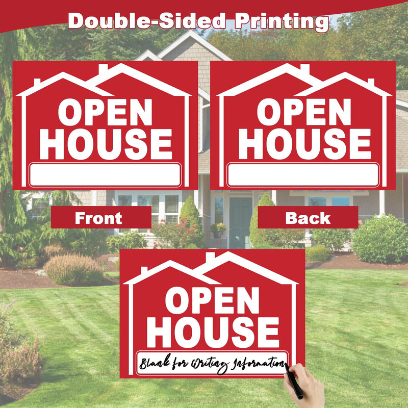 5 Pack Open House Signs for Real Estate 3 Pcs 17"X12" Large Double Sided Yard Signs with Metal Stakes, and 2 Pcs Directional Signs with Arrow, Suitable for Agents Property Sale 17 x 12 inches