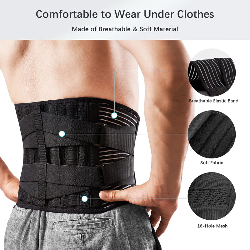 [Australia - AusPower] - FREETOO Back Braces for Lower Back Pain Relief with 6 Stays, Breathable Back Support Belt for Men/Women for work , Anti-skid lumbar support belt with 16-hole Mesh for sciatica(L) Large (Pack of 1) 