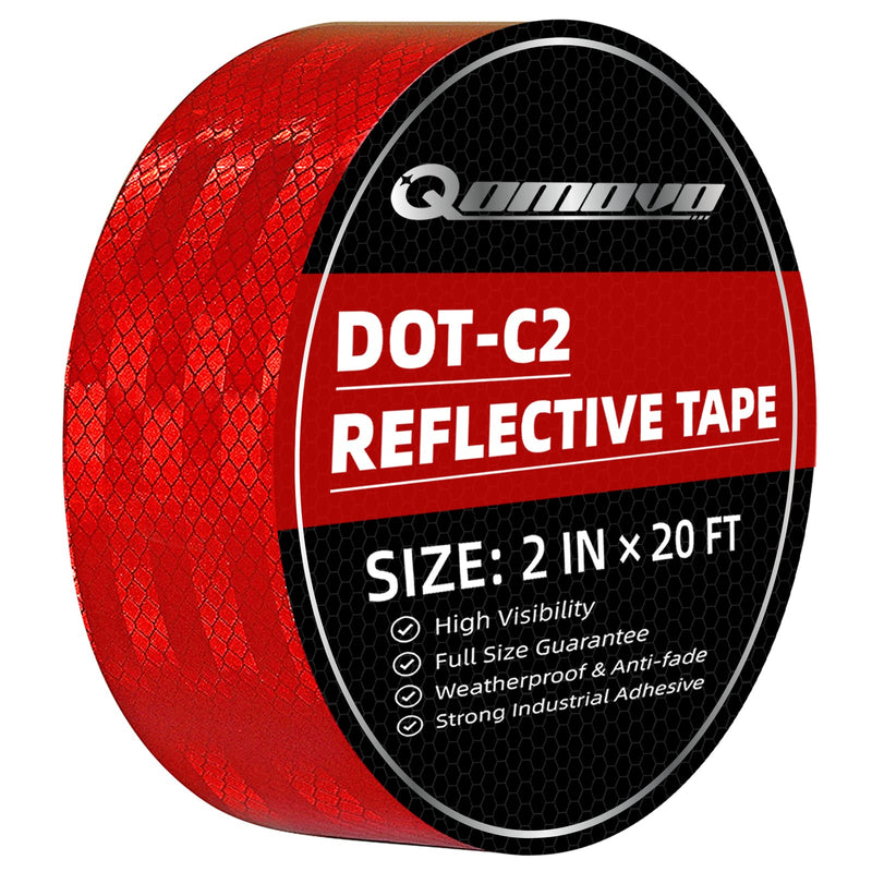 Red High Visibility DOT-C2 Reflective Tape 2 inch x 20 feet Safety Warning Conspicuity Tape Waterproof Self-Adhesive Tape for Trailer Vehicles Trucks Vans Bikes Cargos Helmets Poles 2 IN X 20 FT Red