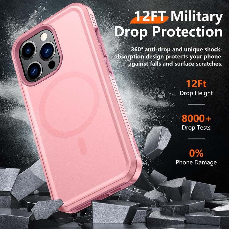 [Australia - AusPower] - Red2Fire Strong Magnetic for iPhone 12 Pro Max Case, [Compatible with MagSafe] [Tempered Glass Screen Protector + Camera Lens Protector] Heavy Duty Shockproof Protective Phone Case Cover (Pink) Pink-Mag 