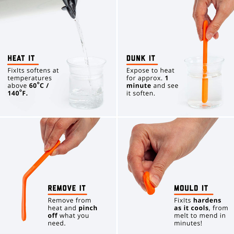 [Australia - AusPower] - Pack of 3 Large 10g Fixits Sticks - Reusable Glue Stick Alternative - Plastic Fixing Sticks for Everyday Fixes - Mouldable Glue for Repairing, Crafting, Creating - Ideal DIY Tool or Sustainable Gift Pack of 3 sticks Black, White, Orange 