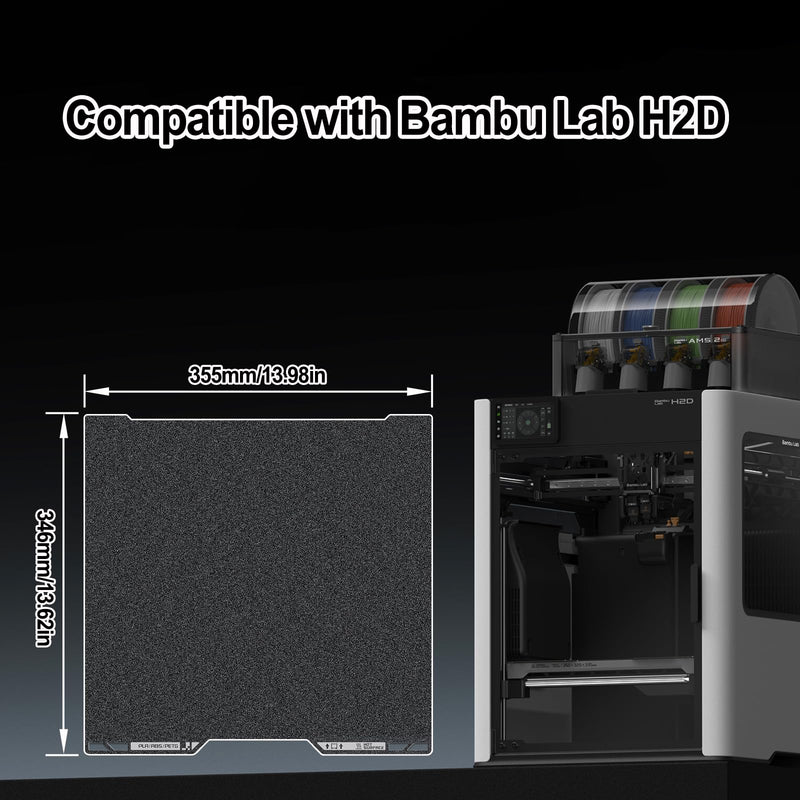 [Australia - AusPower] - 355x346mm Black PEI Double Side Build Plate for Bambu Lab H2S/H2D, 3D Printer Parts Textured PEI Spring Steel Plate Print Bed for Bambulab H2D 3D Printers 355x346mm 