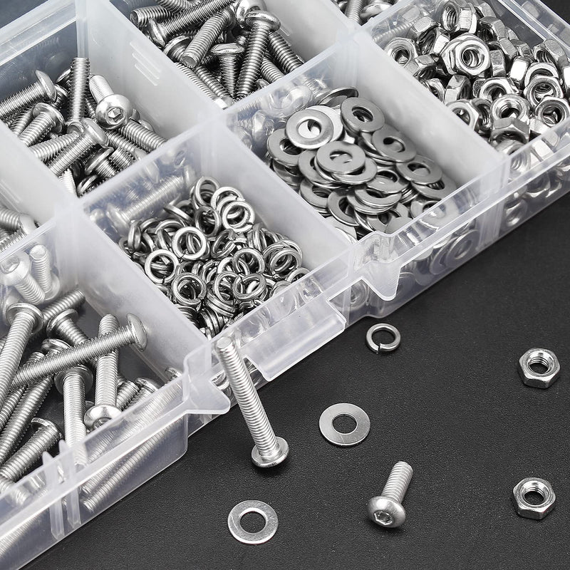 [Australia - AusPower] - 500 Pieces M3 x 6mm /8mm /10mm /12mm /16mm /20mm, Hex Button Head Cap Metric Screws Bolts Washers Nuts Kit, 304 Stainless Steel 
