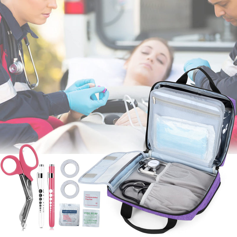 [Australia - AusPower] - Trunab Utility Nurse Case Padded Stethoscope Case, Hold Two Stethoscopes/BP Cuffs and Nurse Accessories, Small Empty First Aid Bag for Nurses, Doctor, Purple (Patent Design) 