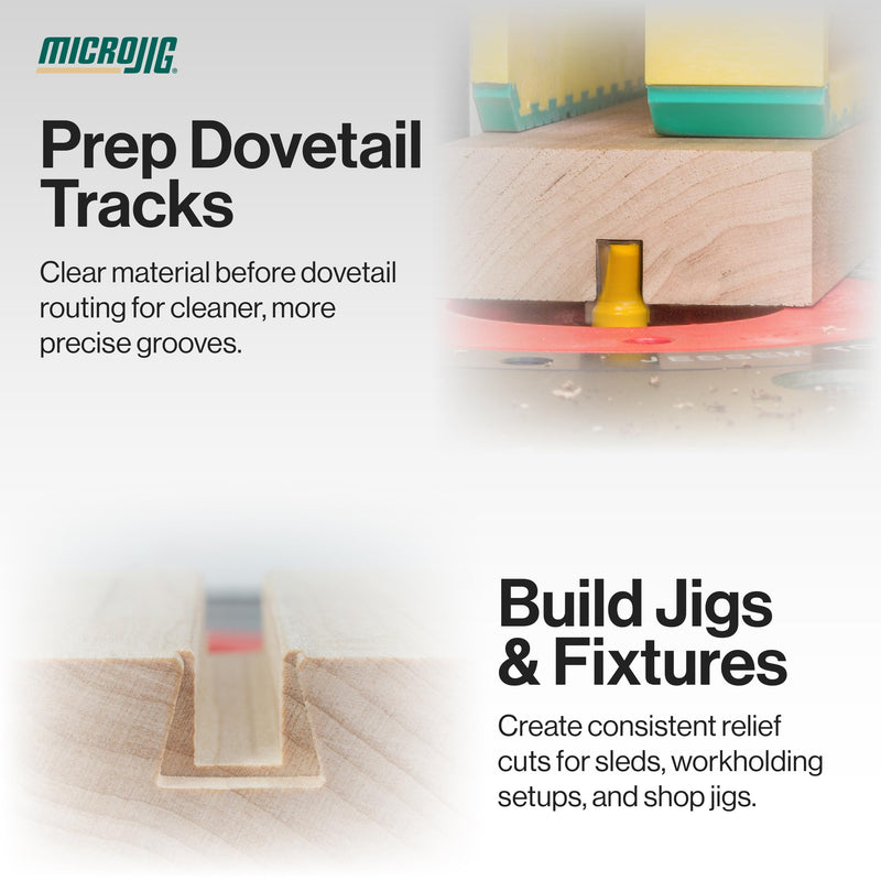 Microjig MATCHFIT 1/4" Relief Router Bit, Straight Grooving Dovetail Track Cutter for Woodworking, Cabinet and Furniture Projects, MB-025-025ST, Yellow
