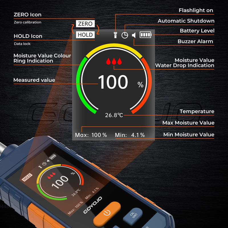 [Australia - AusPower] - Pinless Wood Moisture Meter for Walls & Drywall | Digital Moisture Detector, Concrete Moisture Meter & Firewood Reader | GS130 USB-C Rechargeable Humidity Tester 