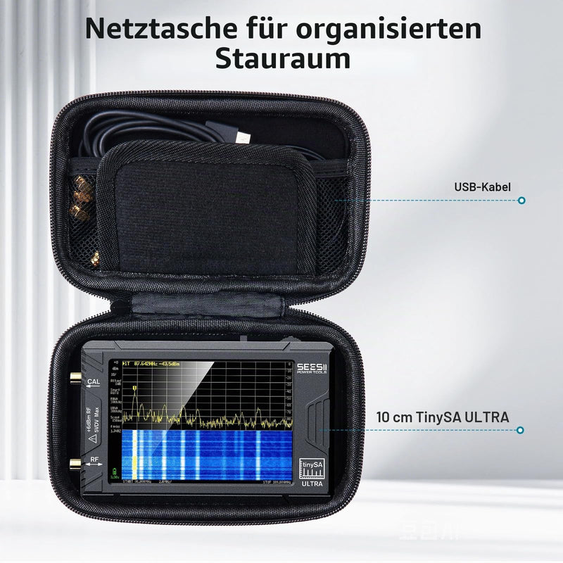 Seesii 4 Inch Protective Case for NanoVNA-H4 & TinySA Ultra: EVA Hard Case with Custom Fit Foam for Antenna and Spectrum Analyzer, Waterproof Shockproof Design with Carrying Strap Improved