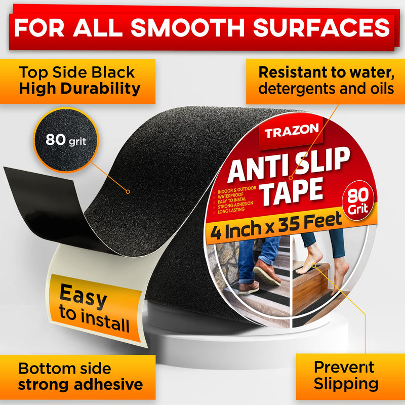 Grip Tape - Heavy Duty Anti Slip Tape for Stairs Outdoor/Indoor Waterproof 4Inch x 35Ft & Carpet Binding Tape Double Sided - 2 in / 120 Ft (40 Yards) Tape Grippers for Hardwood Floors and Area Rugs