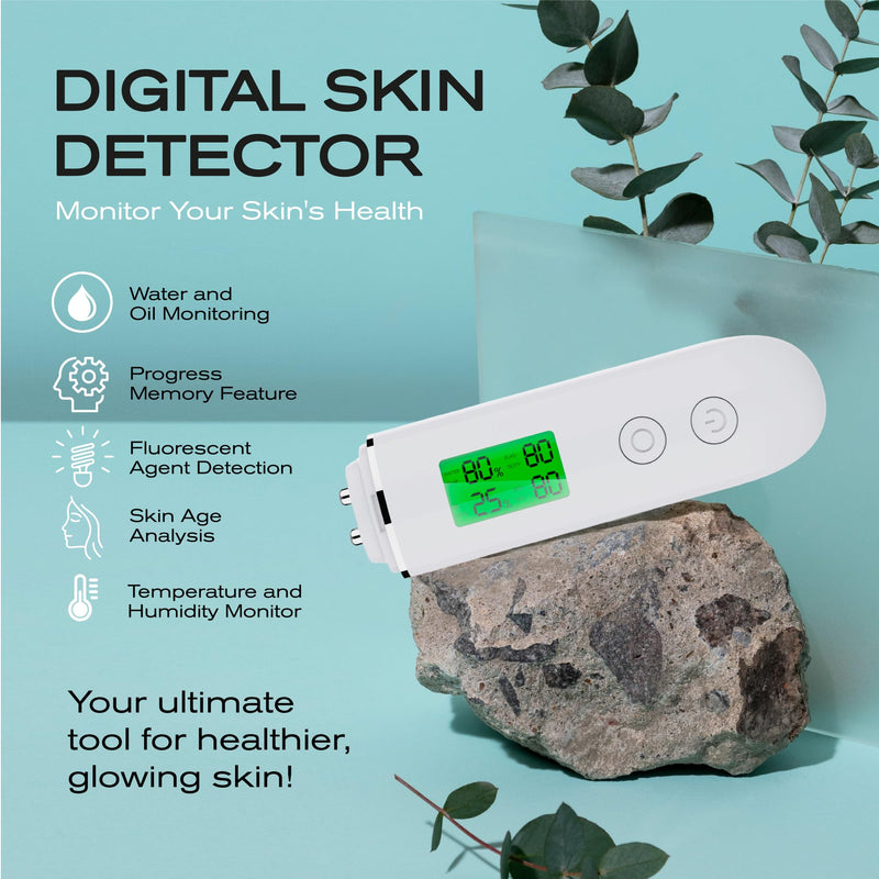 Skin Hydration Tester Monitor - Professional Portable Digital Corneometer Facial Moisture Analyzer Meter Tool - Multifunctional Hydration Test and Tracking Device for Skincare with LCD White