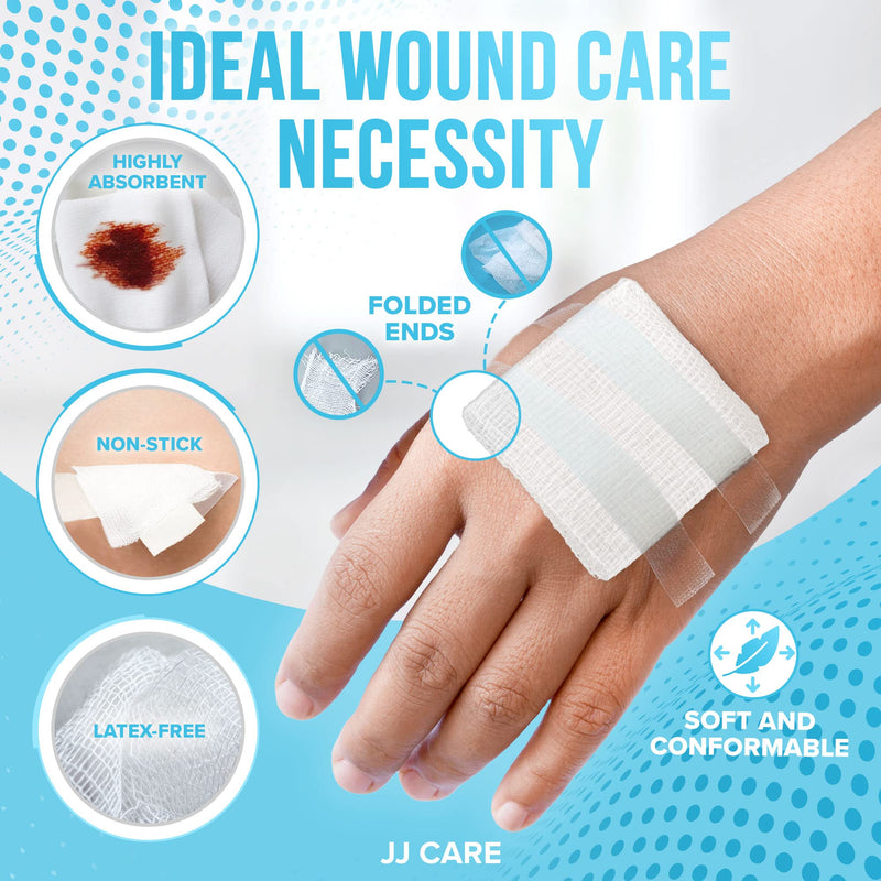 [Australia - AusPower] - JJ CARE Sterile Gauze Pads 2" x 2" (Pack of 100), 12-Ply Cotton Gauze Pads, Individually-Wrapped Sterile Gauze Sponges, 100% Woven, Non-Stick Medical Gauze Pads for First Aid Kit & Wound Care 2x2 Inch (Pack of 100) 
