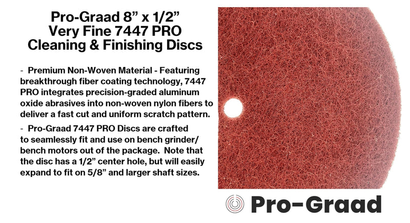 4 Pack 8” x 1/2” Very Fine 7447 PRO Non-Woven Buffing, Blending, Cleaning, Light Deburring & Finishing Discs, Pack of 4