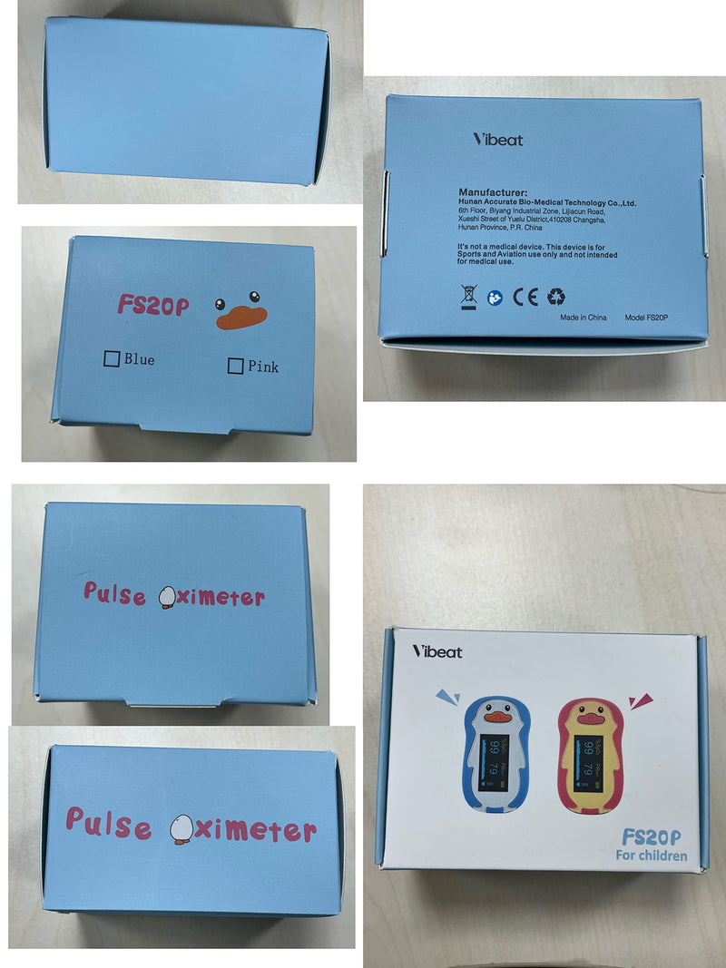 [Australia - AusPower] - Pulse Oximeter for Kids, Vibeat Fingertip Blood Oxygen Meter with Smart Reminder for Childrens, Infant, Toddlers, Oximeter Finger with Pulse, Heart Rate Monitor for Children, Batteries & Lanyard Included, FSA/HSA Eligible, Blue 
