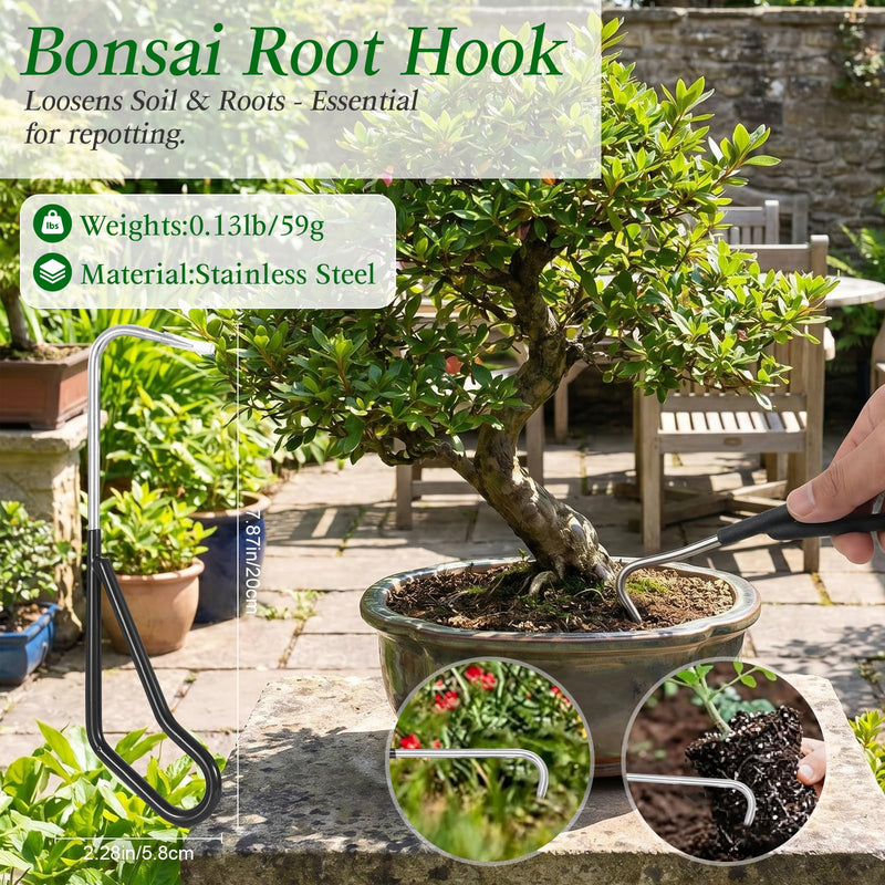 4 Piece Bonsai Tools Set, Bonsai Tree Tools, Knob Cutter, Concave Cutter, Plant Care and Root Hook, Gardening Trimming Care Kit with Storage Bag