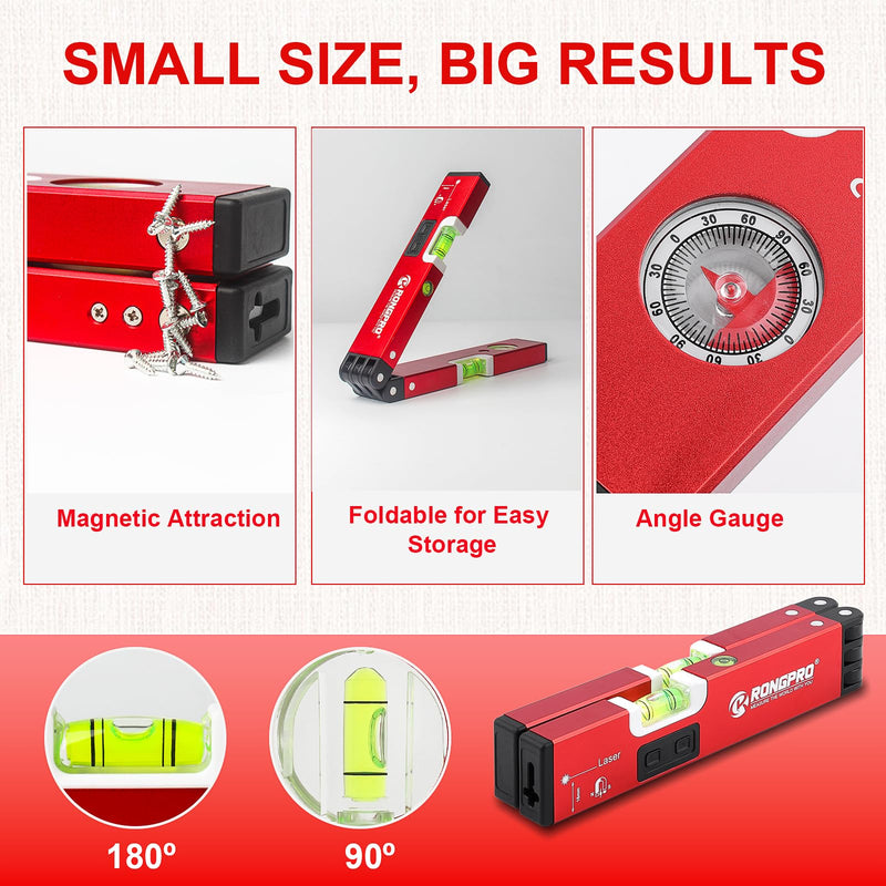 [Australia - AusPower] - 20Inch Foldable Magnetic Level-with 30Ft Laser Leveling Line and 90°/180°Bubbles,Multi-function Leveler Tool for Woodworking,Picture Hanging,Home Renovation and Construction 