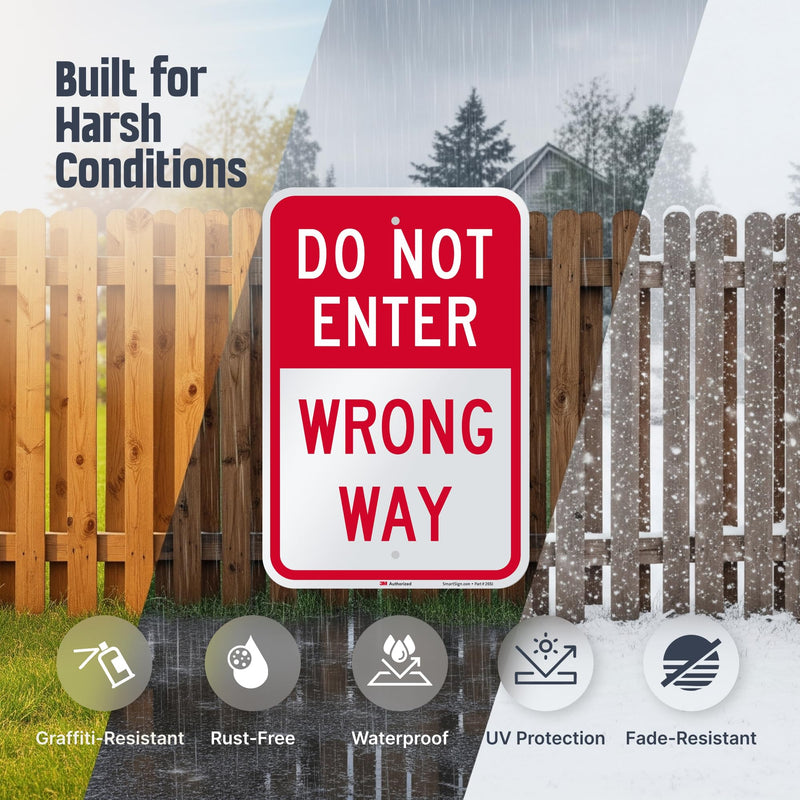 SmartSign 18 x 12 inch “Do Not Enter - Wrong Way” Metal Sign, 63 mil Aluminum, 3M Laminated Engineer Grade Reflective Material, Red and White, Made in USA 12" x 18" 3M EG Reflective Aluminum