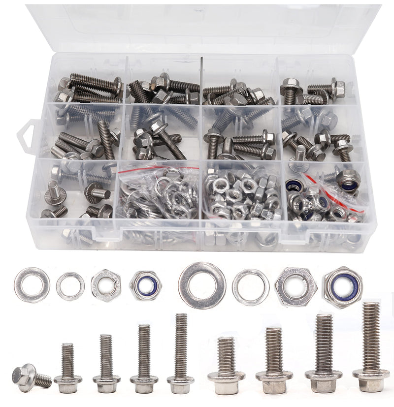 [Australia - AusPower] - cSeao 230pcs M6 M8 Flanged Hexagon Bolts Screws Washers Nuts Assortment Kit, 304 Stainless Steel 