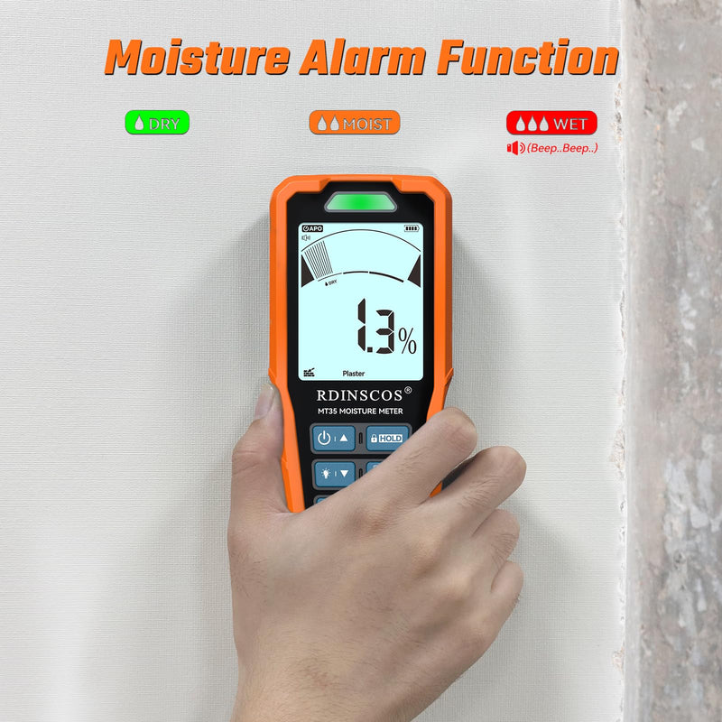 [Australia - AusPower] - Pinless Moisture Meter for Walls and Wood,Non-Destructive Moisture Detector for Drywall, Concrete & Flooring, Rechargeable Digital Moisture Tester MT35 