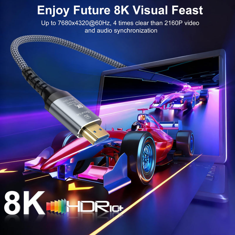 8K Fiber Optic HDMI Cable 100FT, 48Gbps Ultra High Speed Long HDMI 2.1 Cord Braided 8K@60Hz 4K@120Hz HDR10/HDCP2.2&2.3/eARC/3D Compatible for PS5, Xbox, HDTV, Laptop, Monitor
