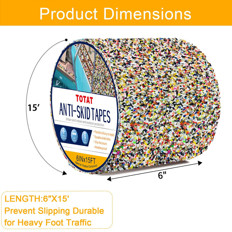 Anti Slip Stair Treads Outdoor Tape, 6" x15FTHeavy Duty Non-Slip Rubber Grip Tape Shower Waterproof Grip Tape Traction Tape for Pools Stairs Showers Bathroom Yellow & Black 6 IN