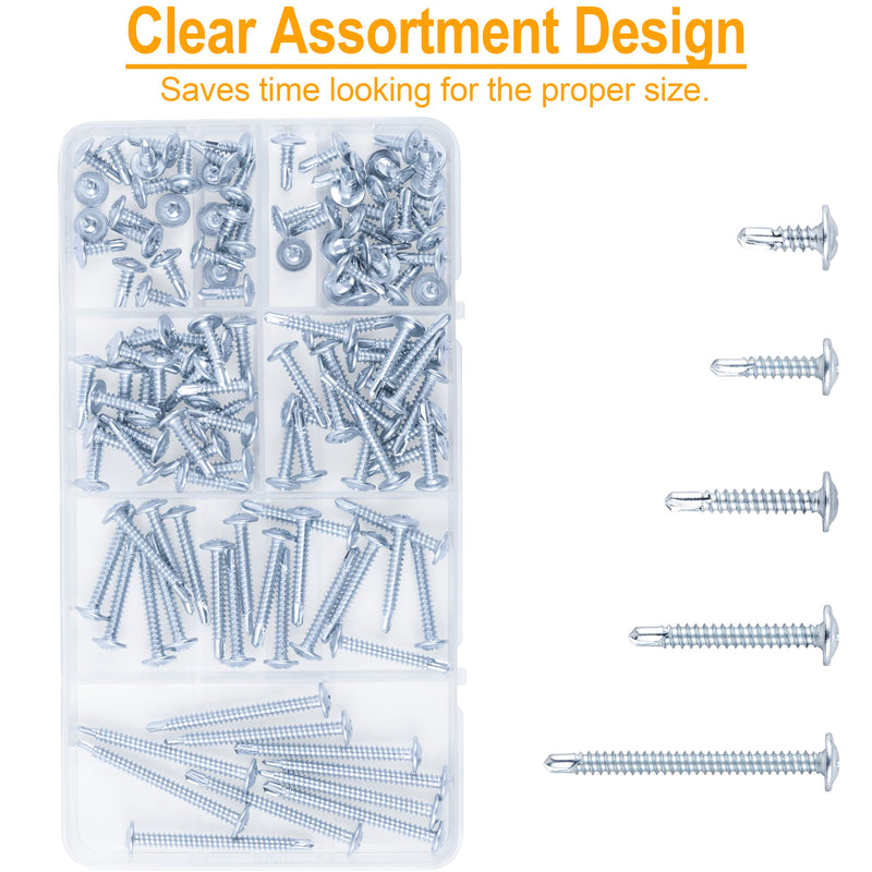 [Australia - AusPower] - KURUI Self Tapping Screws Assortment Kit, 8 sheet metal screws for Metal Wood & plastic, 125Pcs Galvanized Truss Head Self Drilling Screws in 5 Sizes (1/2, 3/4, 1-1/4, 1in, 2in) 