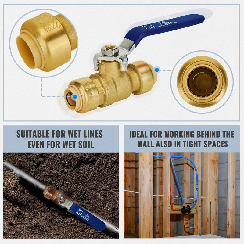 [Australia - AusPower] - Shut Off Ball Valve 1/2 Inch, SUNGATOR 1/2 Inch Ball Valve, Push to Connect Water Shut off Valve, Easily Match to Pipe using Red and Blue Handle, No Lead Brass Fitting, PEX Pipe,Copper,CPVC, Pack of 2 1 Red + 1 Blue, 2 Pack 