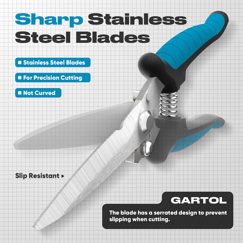 [Australia - AusPower] - GARTOL 8" Scissors All Purpose Heavy Duty - Razor-sharp Tin Snips for Sheet Metal, Electrical Wires, Insulation, Ropes, Cardboard | Electrician Tools with Cable Notch, Ergonomic Grip | DIY Scissors 