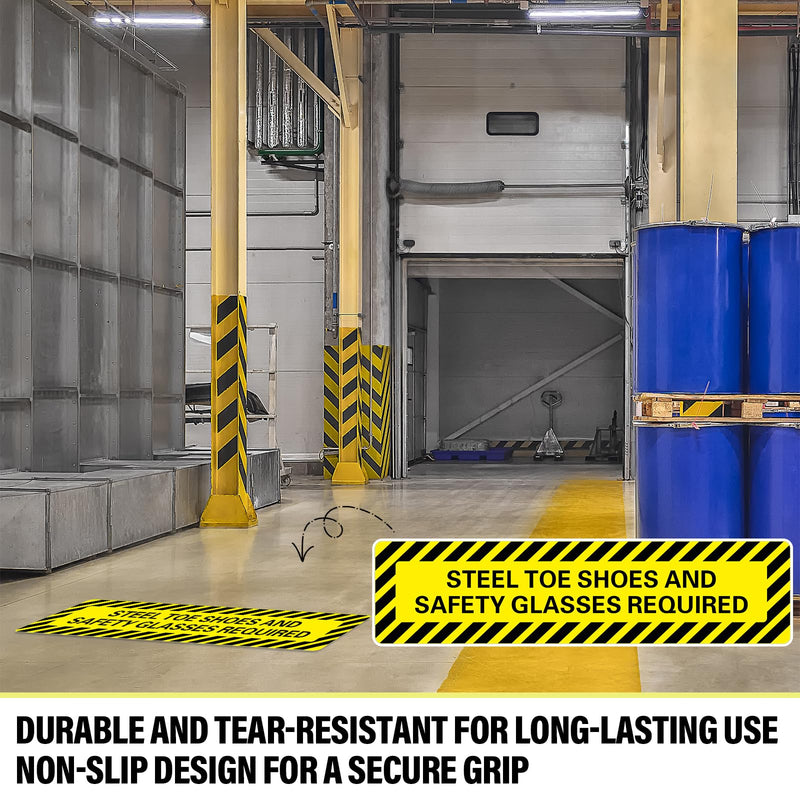 Watersay 2 Pack Steel Toe Shoes and Safety Glasses Required Floor Decals, 6 x 24 Inches Frosted Non Slip Safety Signs, Industrial Workplace PPE Warning Stickers