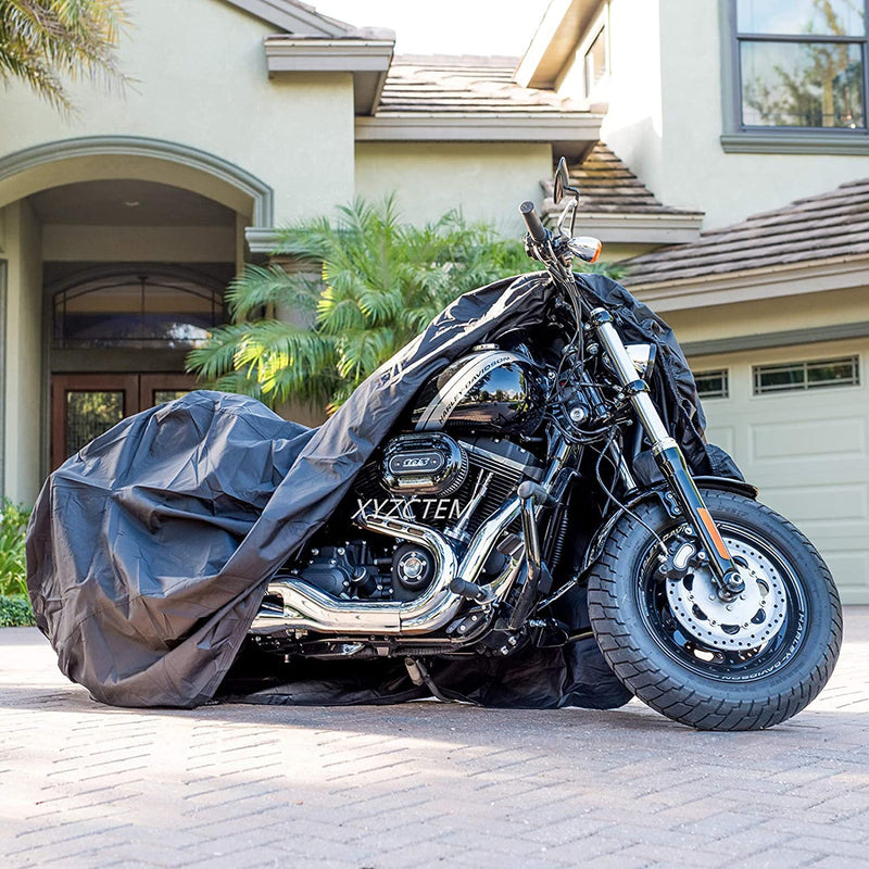 [Australia - AusPower] - XYZCTEM Motorcycle Cover -Waterproof Outdoor Storage Bag,Made of Heavy Duty Material, Fits up to 116" All Motors(Black& Lockholes& Professional Windproof Strap) 116" Black 
