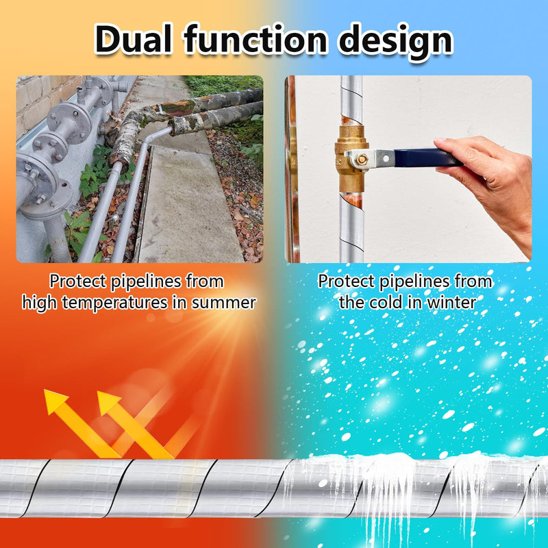 2 Roll Pipe Insulation Wrap,Aluminum Foil Pipe Insulation Foam Tape Self Adhesive Insulation Wrap for Indoor Outdoor Cold Hot Water Pipes Winter Freeze Protection (2" Wide X 32.8 Ft Long) 2