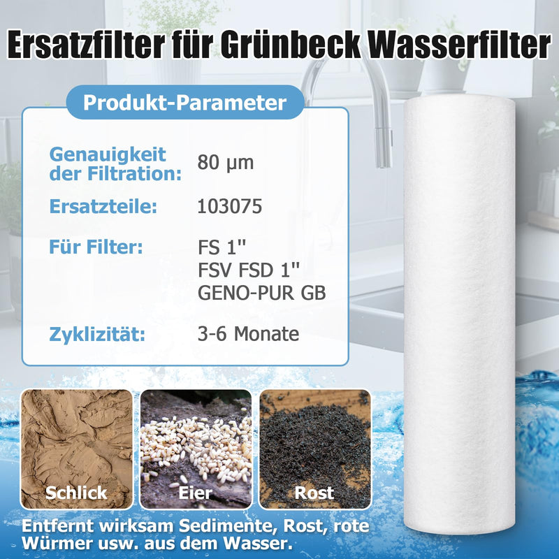 [Australia - AusPower] - Ancable Replacement Filter for Grünbeck Water Filter FS 1 Inch (80 µm without Protective Bell), House Water Filter Replacement Candle Filter for Grünbeck Geno Fine Filter FS 1 Inch Pack of 2 