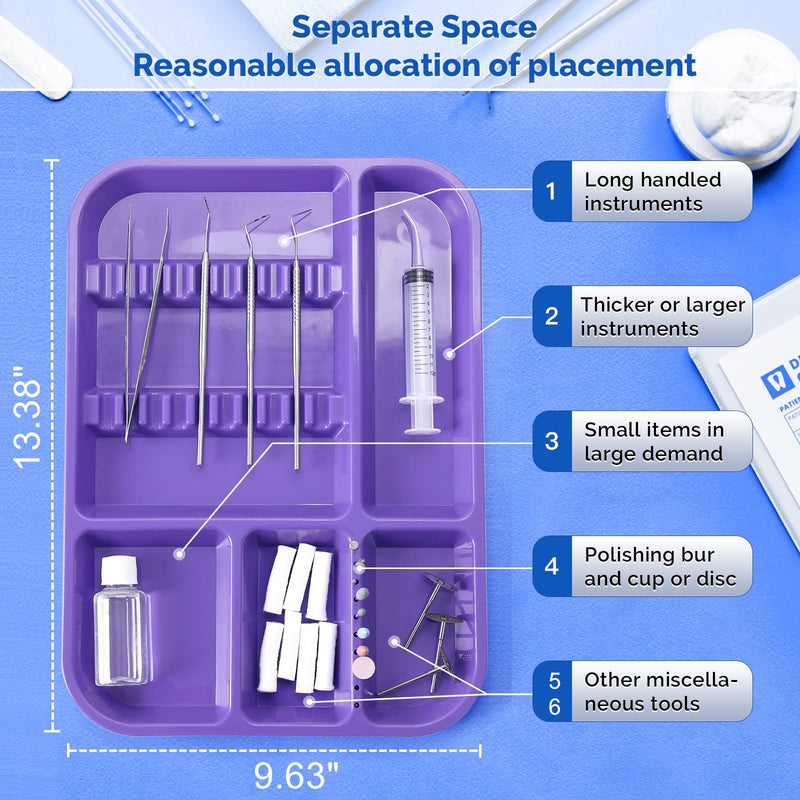 [Australia - AusPower] - JMU Dental Instrument Divided Tray, Autoclavable Plastic Separate Setup Dental Trays Size B 13.25" x 9.75", Purple 1 