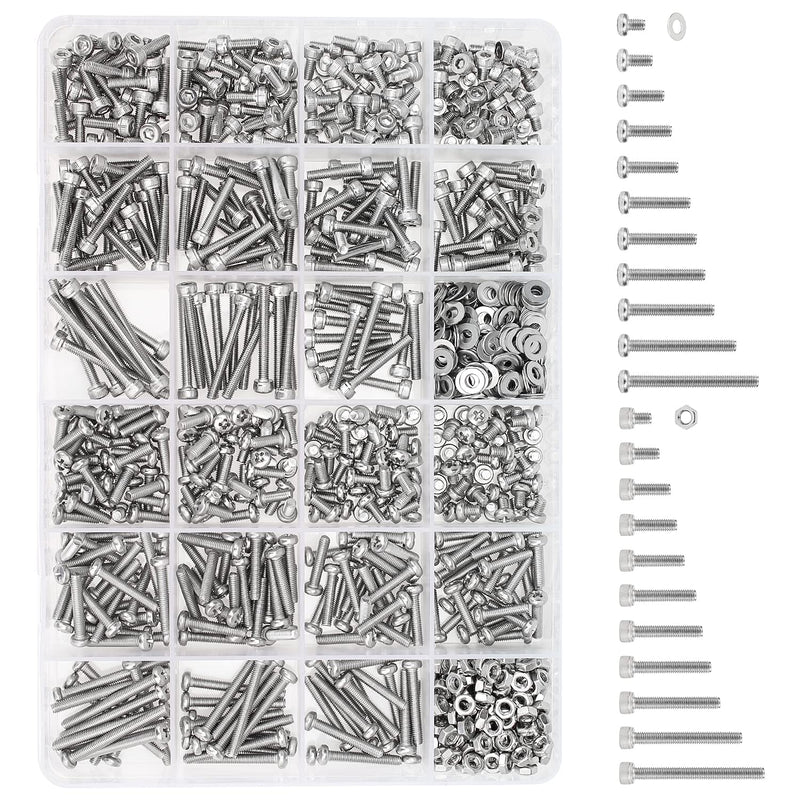 [Australia - AusPower] - 920 Pieces 304 Stainless Steel M3 x 4mm /6mm /8mm /10mm /12mm /14mm /16mm /18mm /20mm /25mm / 30mm, Hex Socket Head and Phillips Pan Head Metric Screws and Nuts Assortment Kit M3 Screw Kit 