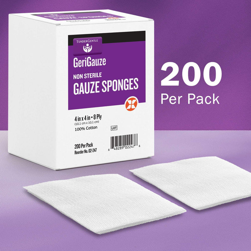 [Australia - AusPower] - 4x4 Gauze Pads 100% Cotton - 200 Non Sterile Gauze Pads for Medical Facilities, Wound Care, and First Aid - Woven 8 Ply 200 Count 