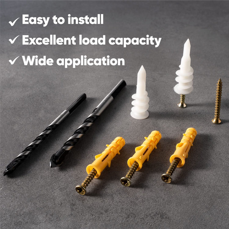 [Australia - AusPower] - amoolo 106pcs Concrete Anchors and Screws Assortment Kit, for Drywall, Concrete Wall, Tile, Ceramic, Brick, Cinder Block, Etc. with a Magnetic Screwdriver Bit and Masking Tape. Anchors Installation Kit 106pcs 