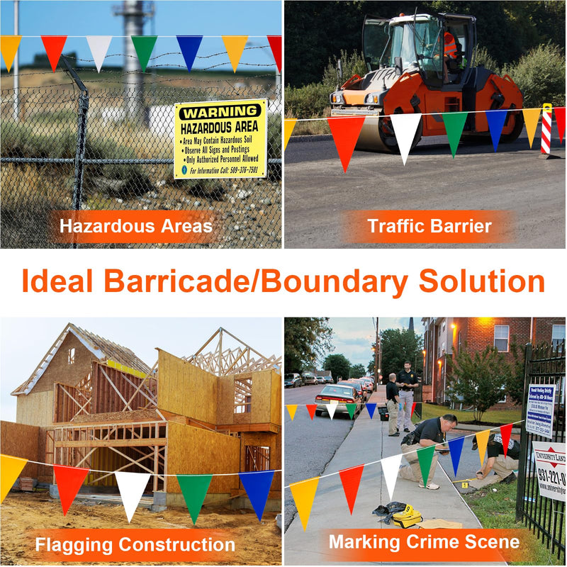 [Australia - AusPower] - Safety Banner Flags, Perimeter Warning Flag Line, For Flagging Construction/Traffic Barrier/Parking Lot/Rooftop/Party & Special Events Multicolor 7" X 10" Pennants On 50' String 50 FT 