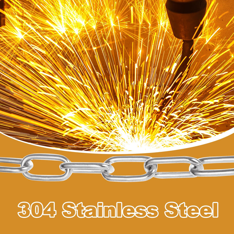 [Australia - AusPower] - 1/8" Stainless Steel Link Chain, Galvanized Metal Chain, 32.8 Ft Small Strong Chain Link Chain, Utility Metal Decorative Chain Camping Pet Dog Chain Hanging Chain for Bird Feeder Planters Signs 