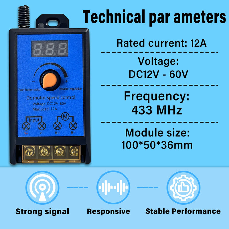 Wireless DC Motor Remote Control Switch,DC 12V-60V 12A M29B Motor Speed Controller Remote Control Switch,Wireless Remote Switch with 100 ft Range,Suitable for Various DC Motors,Lighting Fixtures,Fan.
