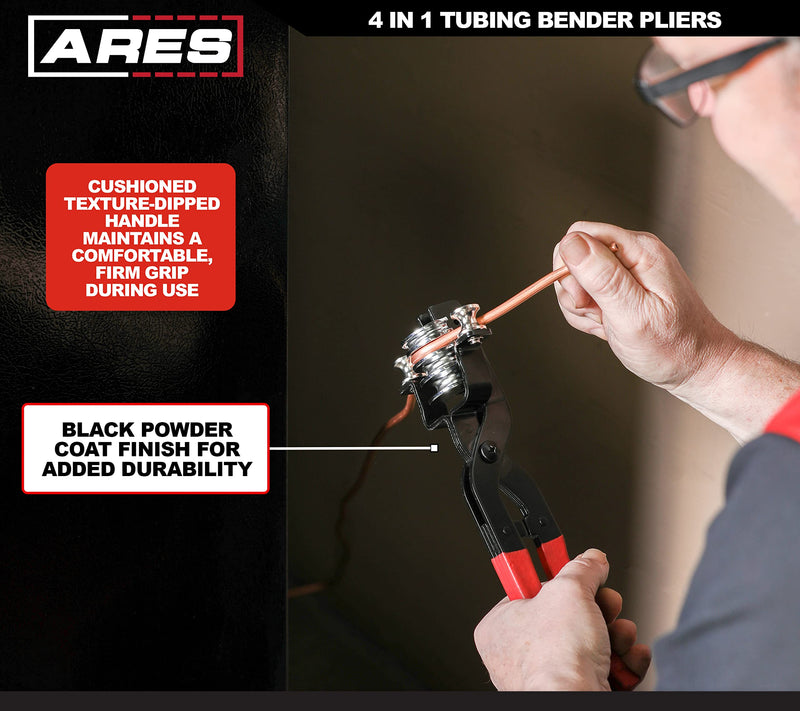 ARES 10023-4-in-1 Quick Change Tubing Bender Pliers - Easily Make 90 Degree Bends in Brass, Copper, Steel, Stainless and Aluminum - Works for 3/16-Inch, 1/4-Inch, 5/16-Inch, and 3/8-Inch Tubing 4-in-1 Quick Change Tubing Bender Pliers