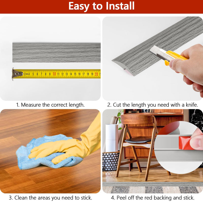 10Ft Floor Transition Strip Self Adhesive Carpet to Tile Floor Edging Trim PVC Threshold Strips, Peel and Stick Floor Joining Strip Suitable for Threshold Height Less Than 5mm (Gray Forest) 10 Feet Gray Forest